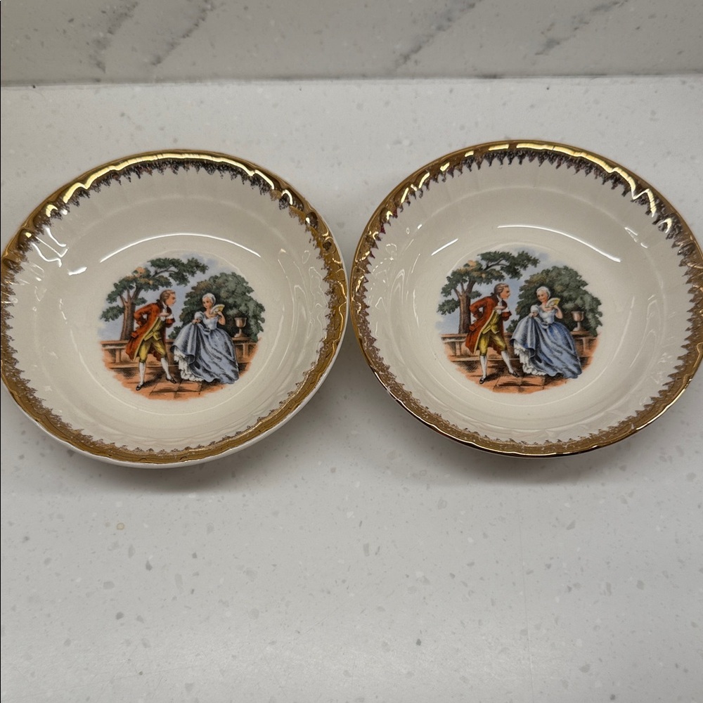 Cronin China Colonial Courting Couple Bowls w/ Gold Trim – 5" (Set of 2) [B]